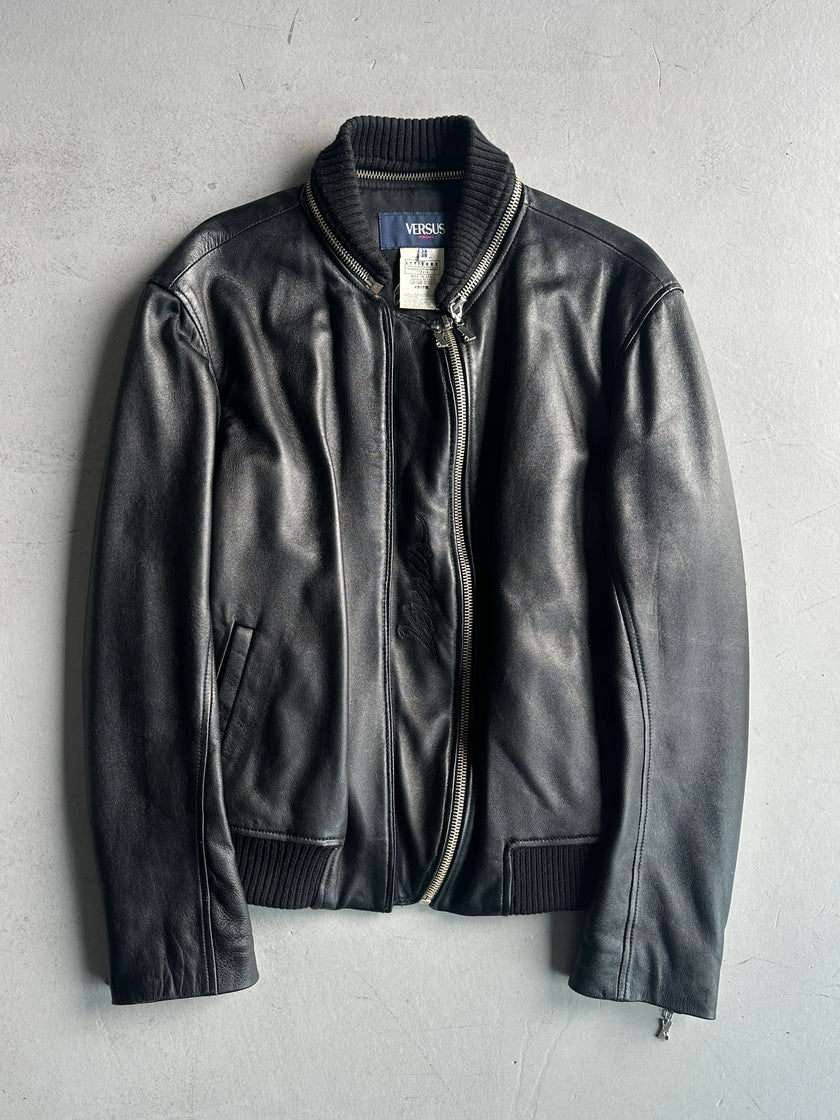 VERSUS VERSACE - early 2000s REMOVABLE COLLAR LEATHER JACKET
