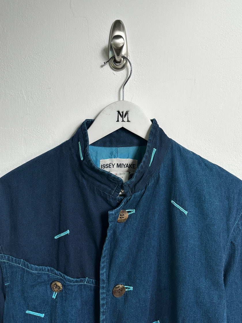 ISSEY MIYAKE - F/W 1993 PANELED DENIM JACKET WITH CONTRAST EMBROIDERED DETAILS ALL OVER