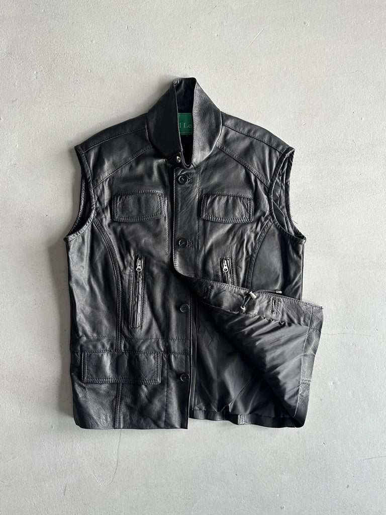 1990s FUNNEL NECK LEATHER VEST JACKET