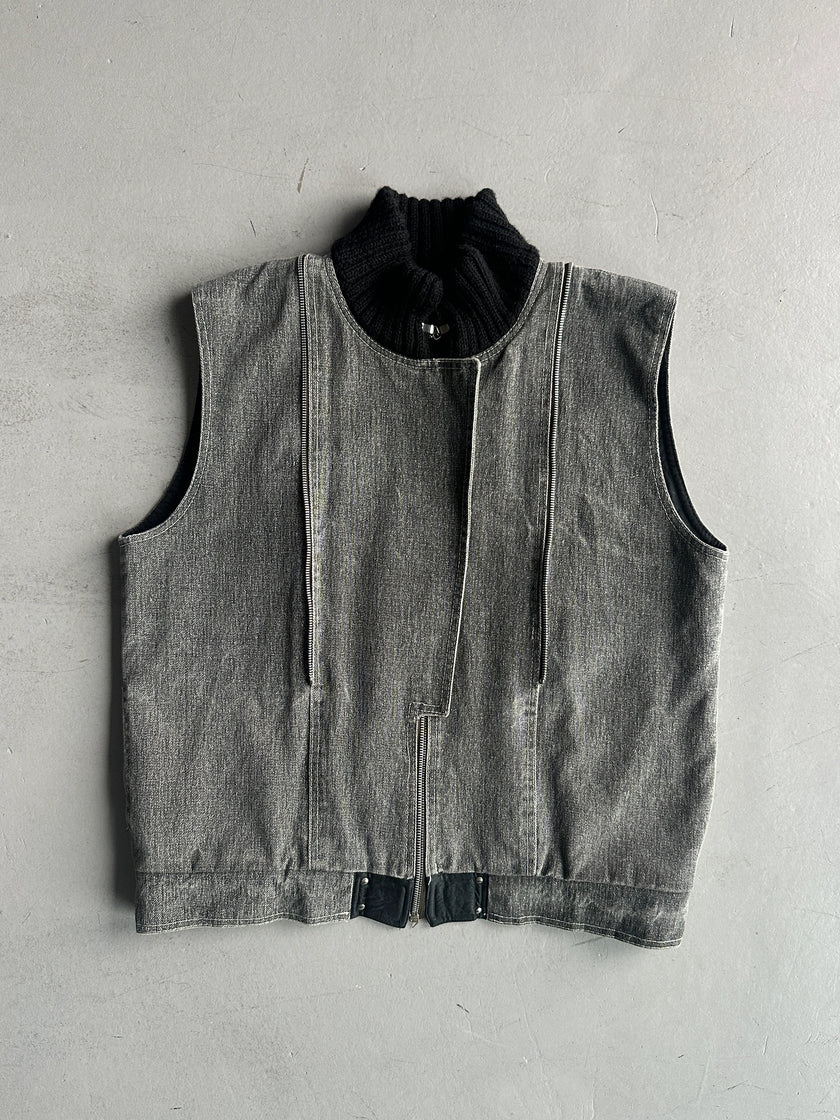 ITALIAN LABEL 1980s 2 IN 1 BOXY FIT DENIM BOMBER JACKET GILET