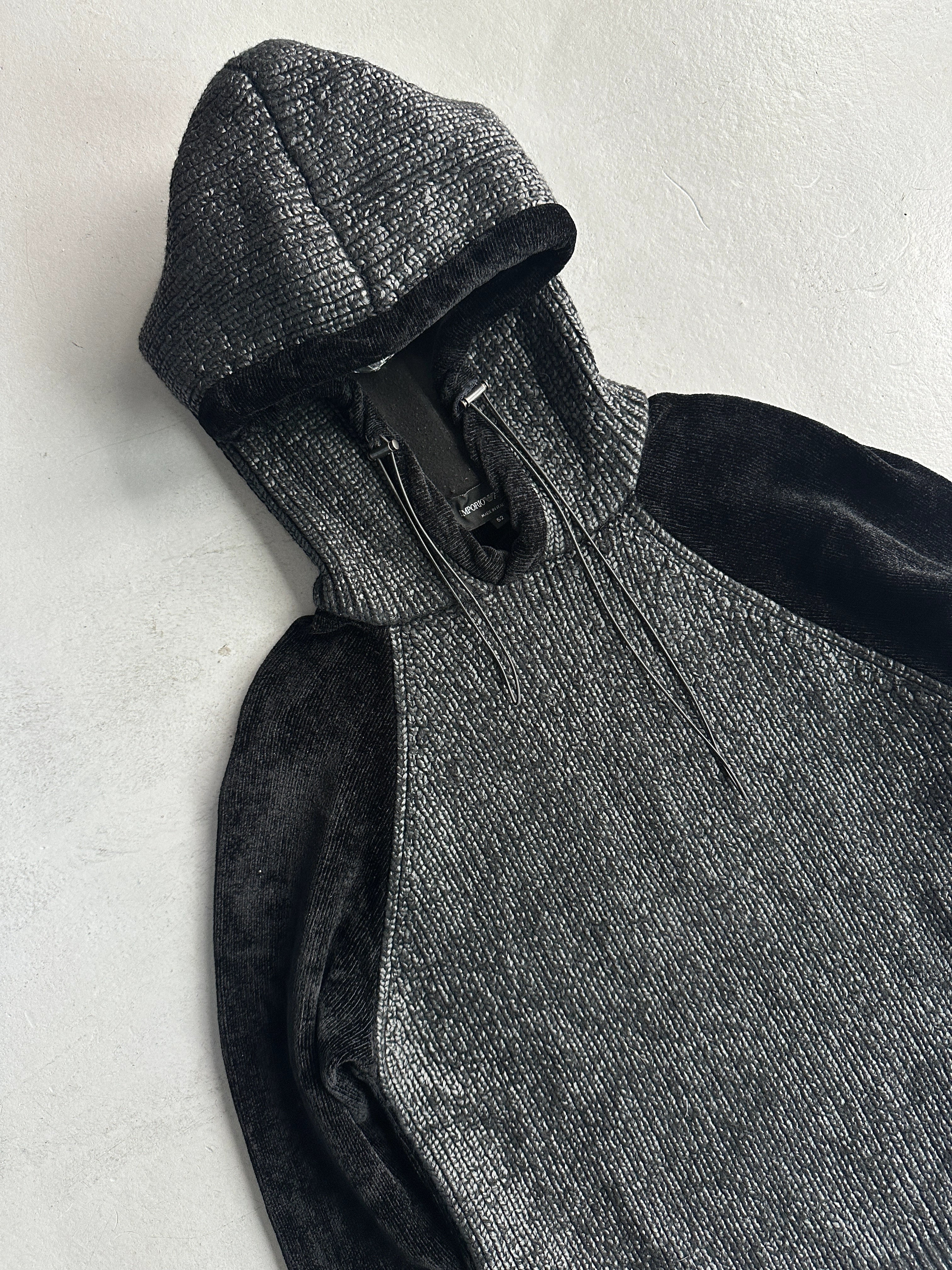 EMPORIO ARMANI - 2000s CHENILLE JUMPER WITH CONTRASTING FRONT AND HOOD