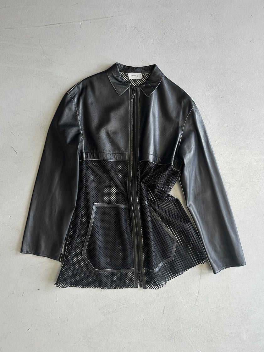 FENDISSIME - 1990s LEATHER AND MESH ZIPPED JACKET