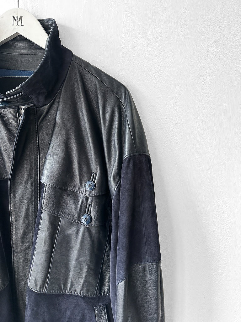 FRENCH LABEL 1980s PANELLED LEATHER AND SUEDE JACKET