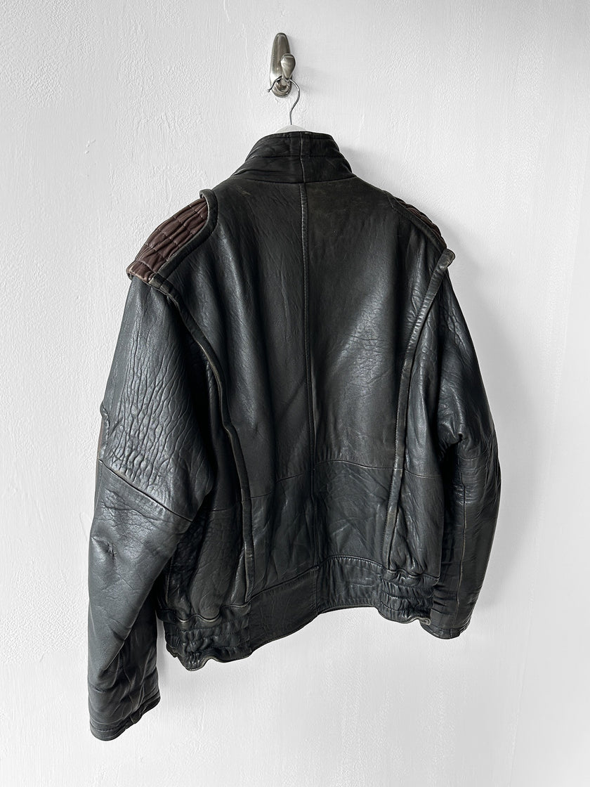ITALIAN LABEL 1980s HEAVY LEATHER BOMBER JACKET