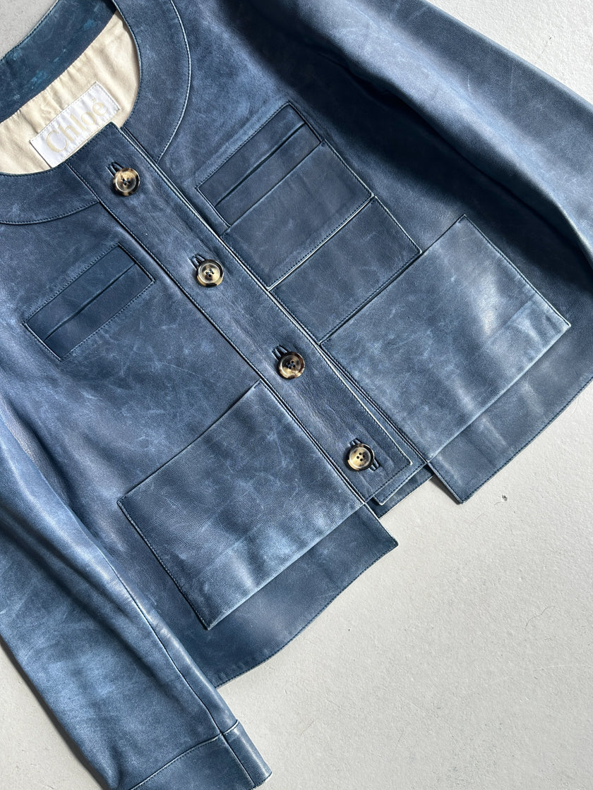 CHLOÉ - 2000s CROPPED FIT DISTRESSED LEATHER JACKET