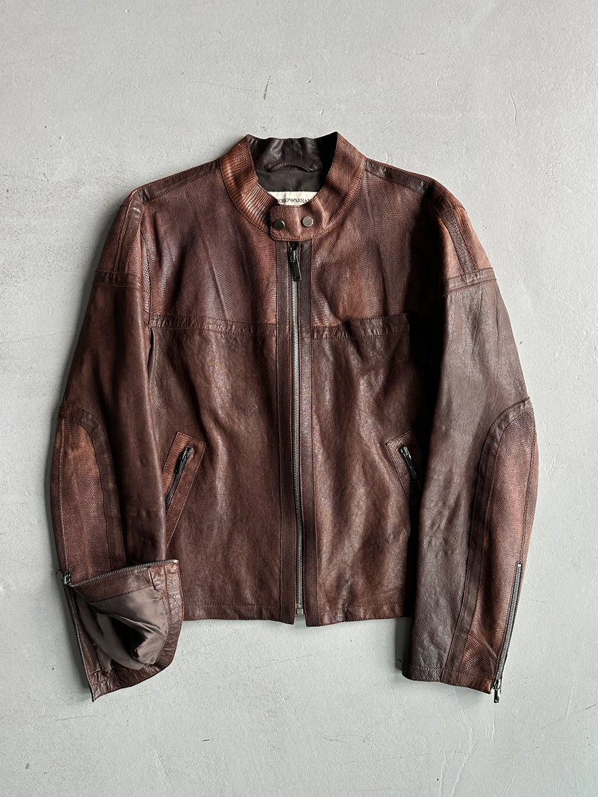 EMPORIO ARMANI - F/W 2005 BIKER LEATHER JACKET WITH SNAKESKIN DETAILS