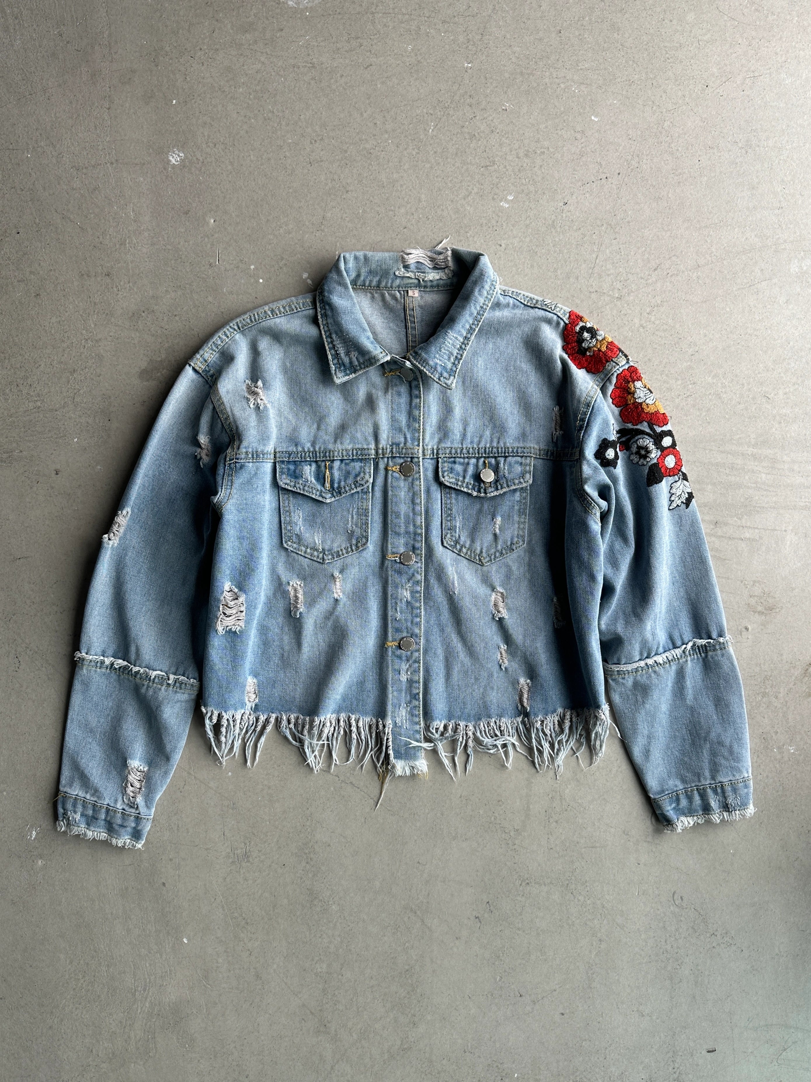 2000s CROP FIT RAW EDGES DENIM JACKET