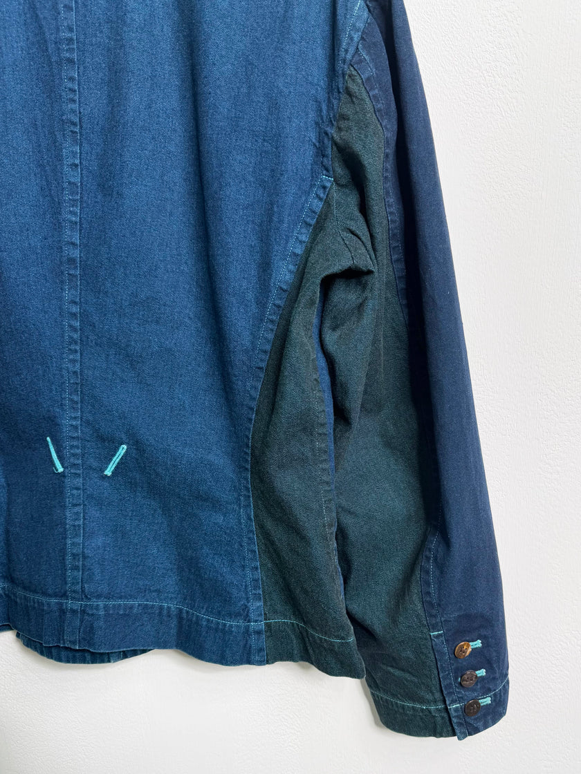 ISSEY MIYAKE - F/W 1993 PANELED DENIM JACKET WITH CONTRAST EMBROIDERED DETAILS ALL OVER
