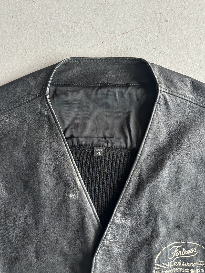 1980s KNITTED CARDIGAN JACKET WITH LEATHER FRONT