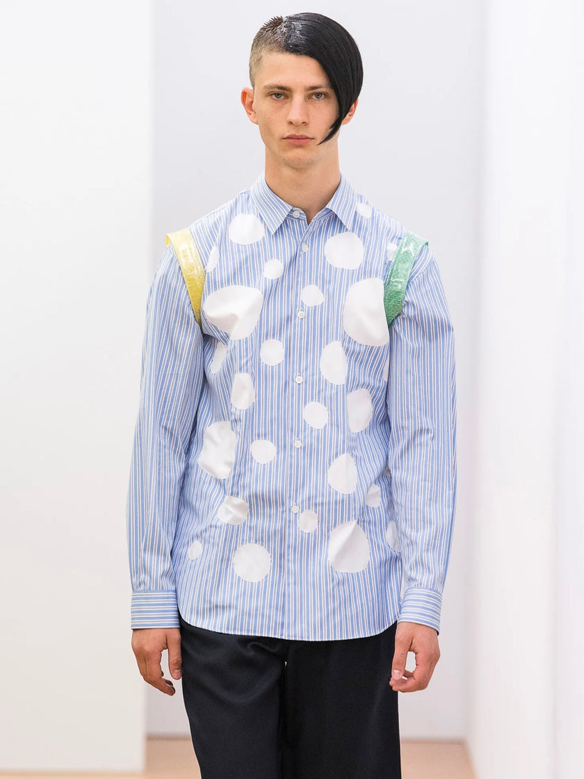 COMME DES GARÇONS SHIRT - S/S 2018 CUT OUTS FRONT MICRO STRIPED LONG SLEEVE SHIRT
