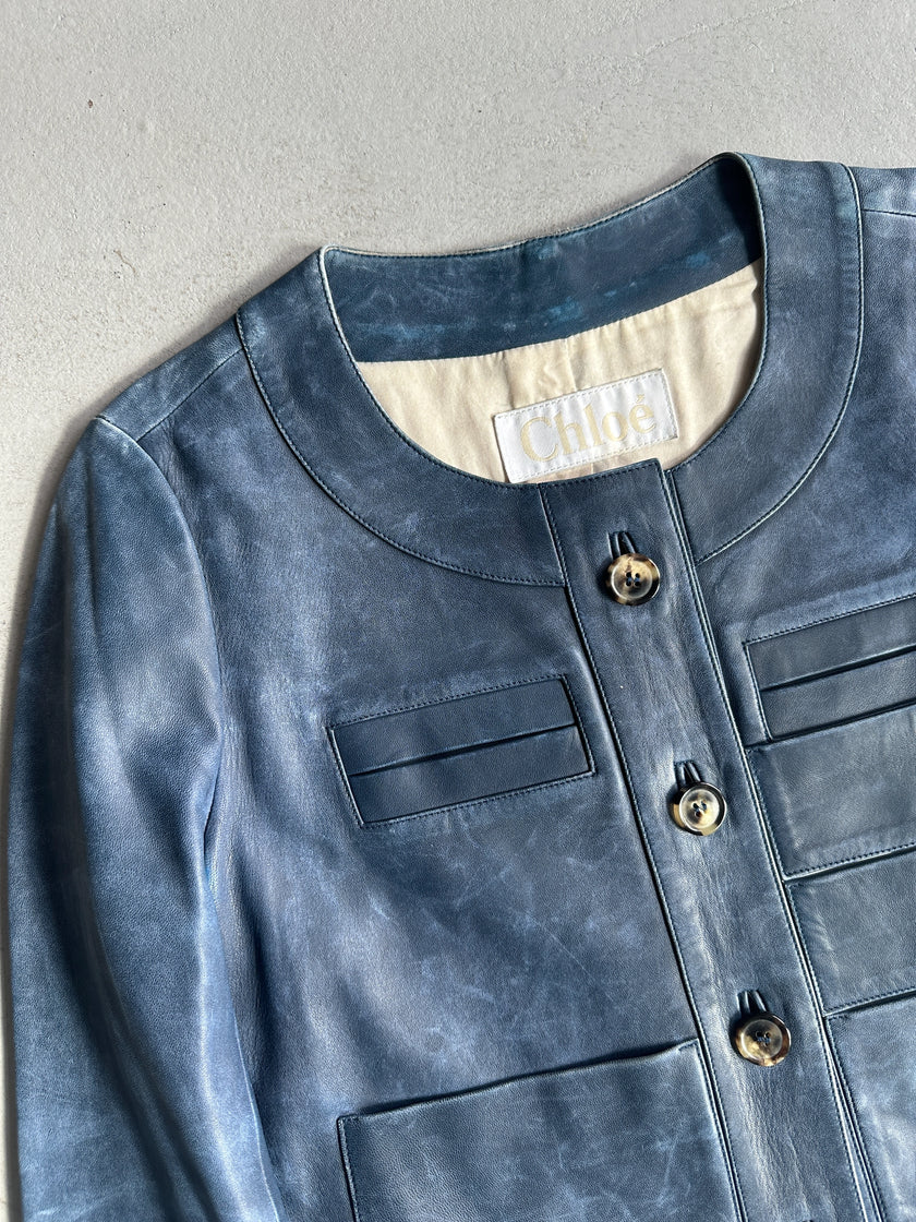 CHLOÉ - 2000s CROPPED FIT DISTRESSED LEATHER JACKET