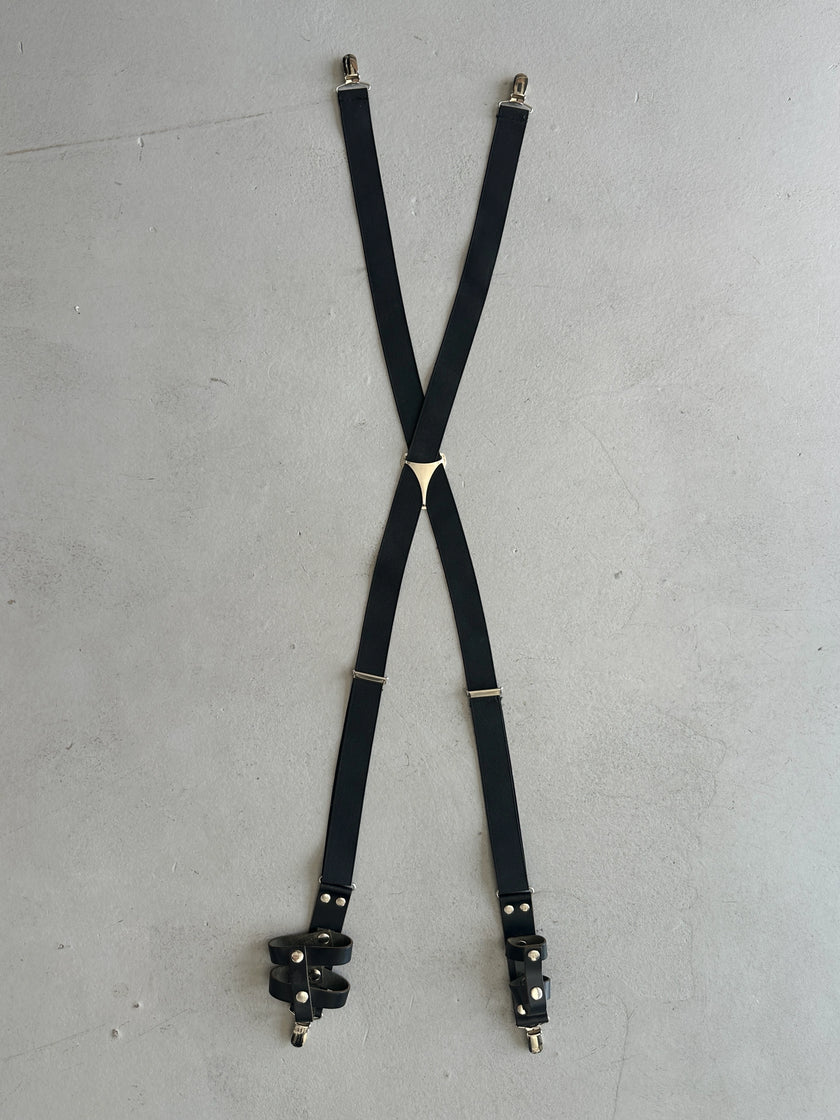 1990s Y BACK SUSPENDERS WITH LEATHER POUCHES