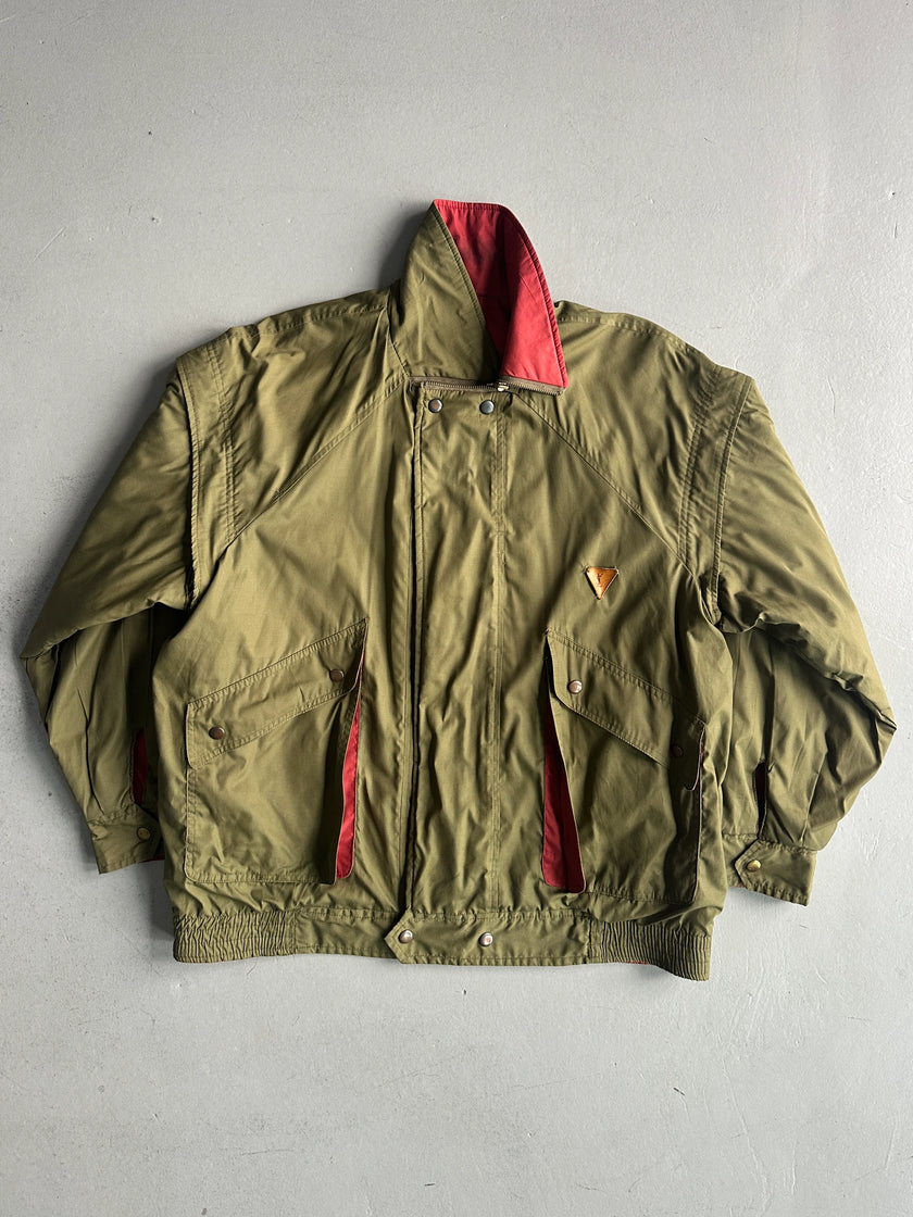 YVES SAINT LAURENT - 1980s 2 IN 1 REVERSIBLE BOMBER JACKET WITH ZIP AT COLLAR