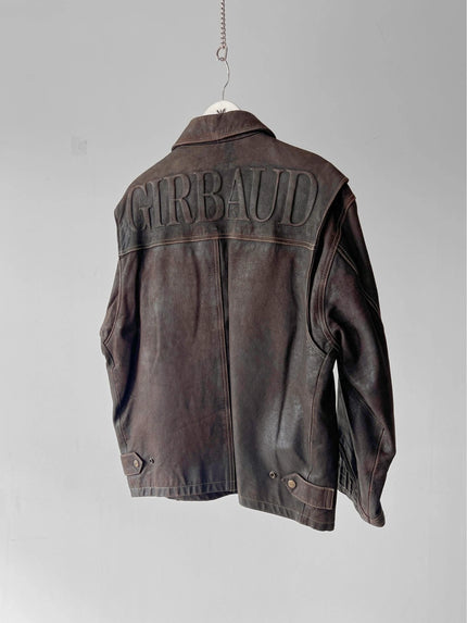 MARITHÉ + F.GIRBAUD 1990s EMBOSSED LOGO AT BACK LEATHER JACKET