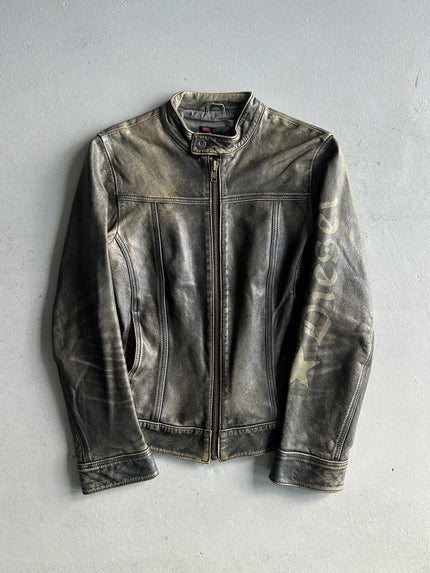 DIESEL - 2000s DISTRESSED LEATHER BIKER JACKET
