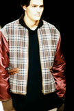 GIORGIO ARMANI LE COLLEZIONI 1990s PLAID WOOL JACKET WITH CONTRASTING SATIN SLEEVE