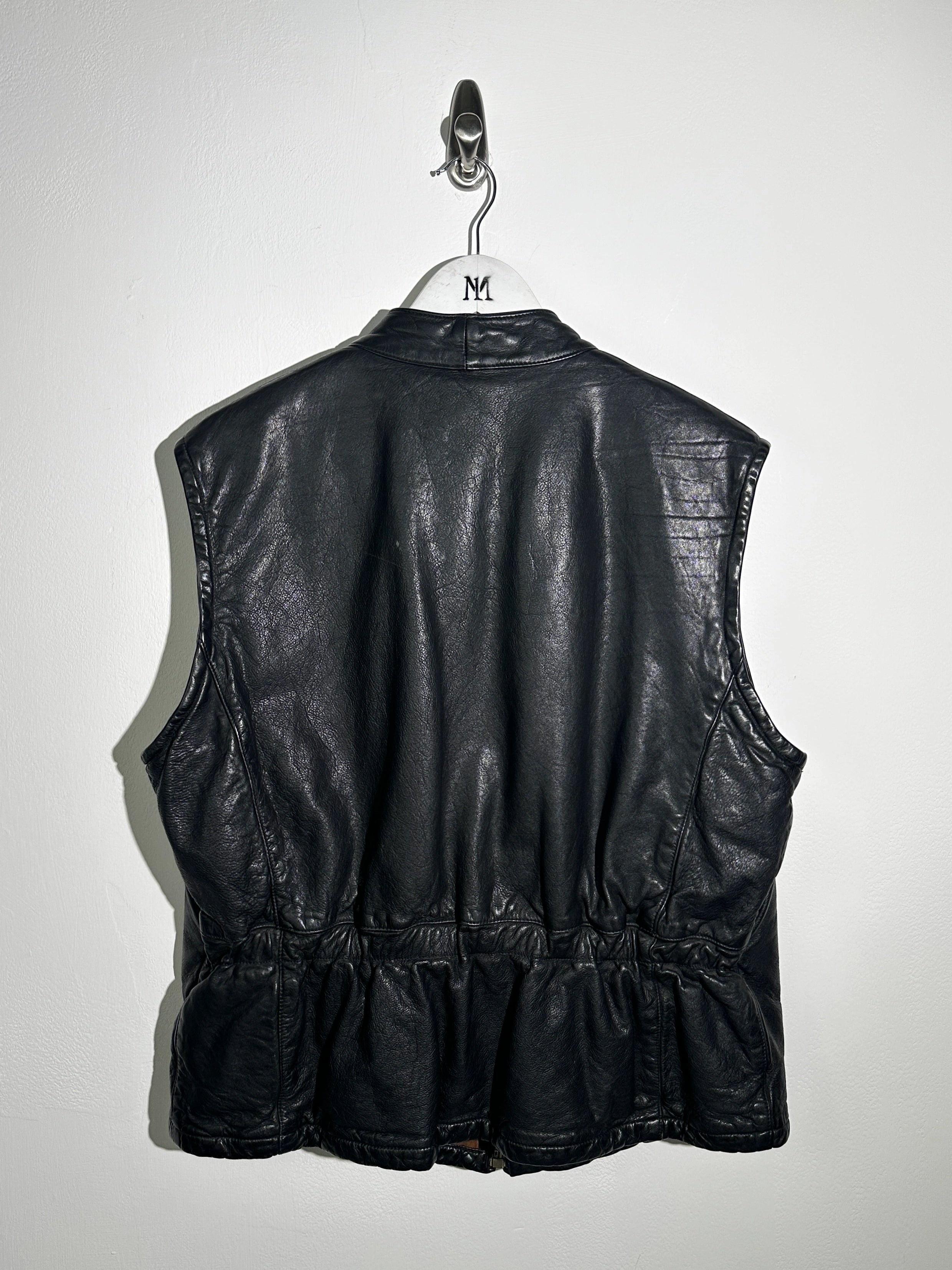 EMPORIO ARMANI - 1980s ZIPPED LEATHER BIKER VEST JACKET