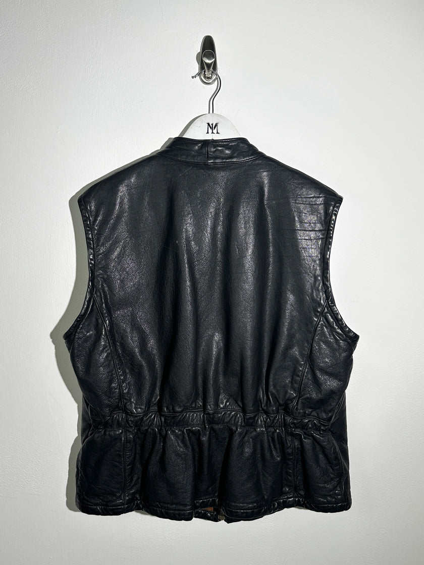 EMPORIO ARMANI - 1980s ZIPPED LEATHER BIKER VEST JACKET