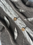 1990s OPEN KNIT HOODED CARDIGAN WITH LINEN DETAILS