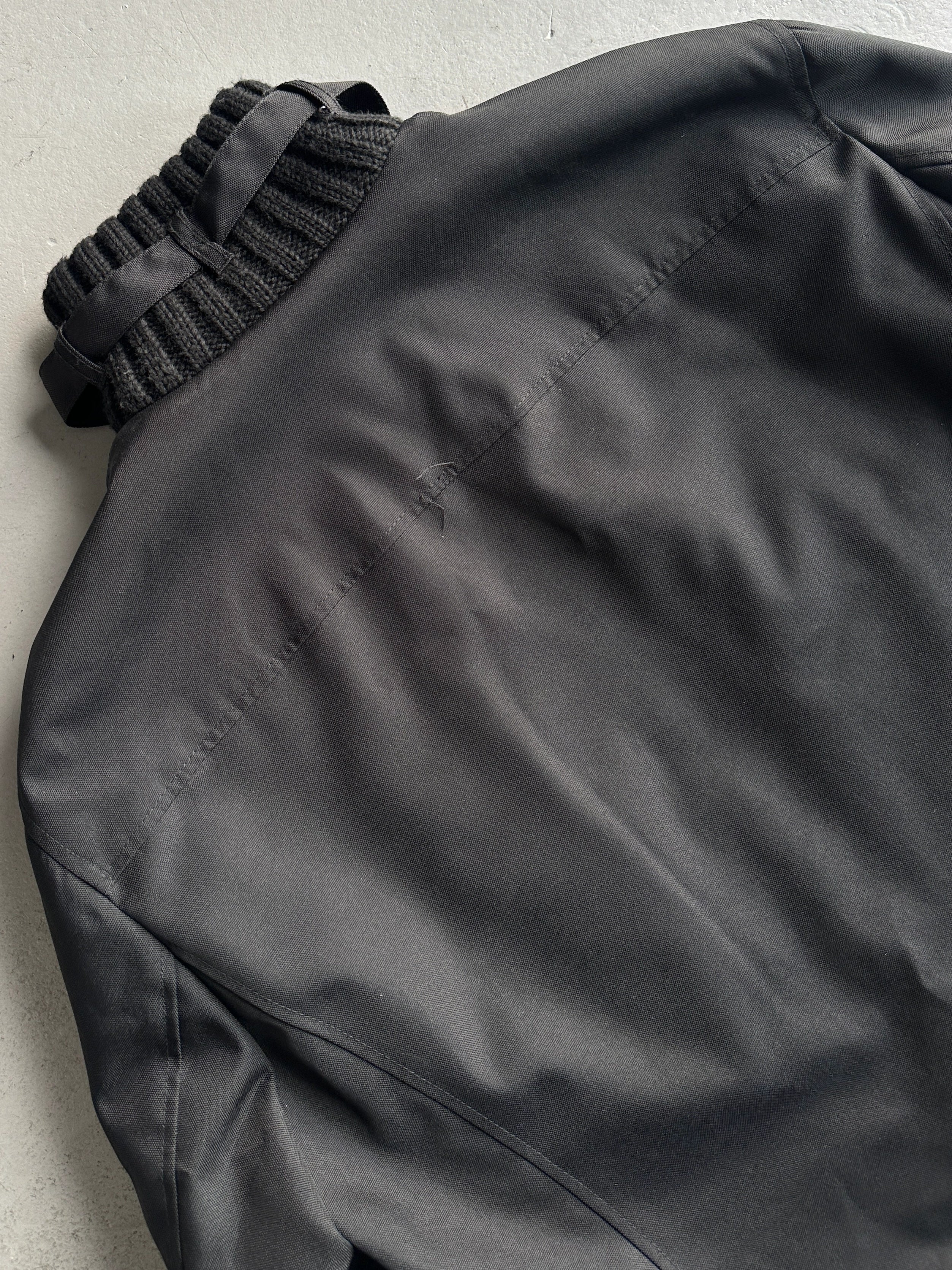 DANIELE ALESSANDRINI - 2000s RIBBED KNIT BELTED NECK COLLAR TECHNICAL JACKET WITH ASYMMETRICAL ZIP FRONT