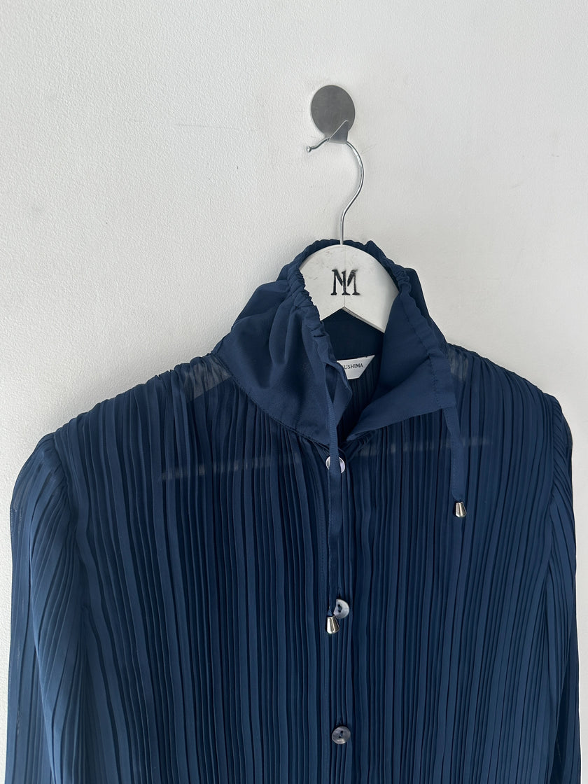 MASAKI MATSUSHIMA - 2000s PLEATED BLOUSE WITH DRAWSTRING COLLAR