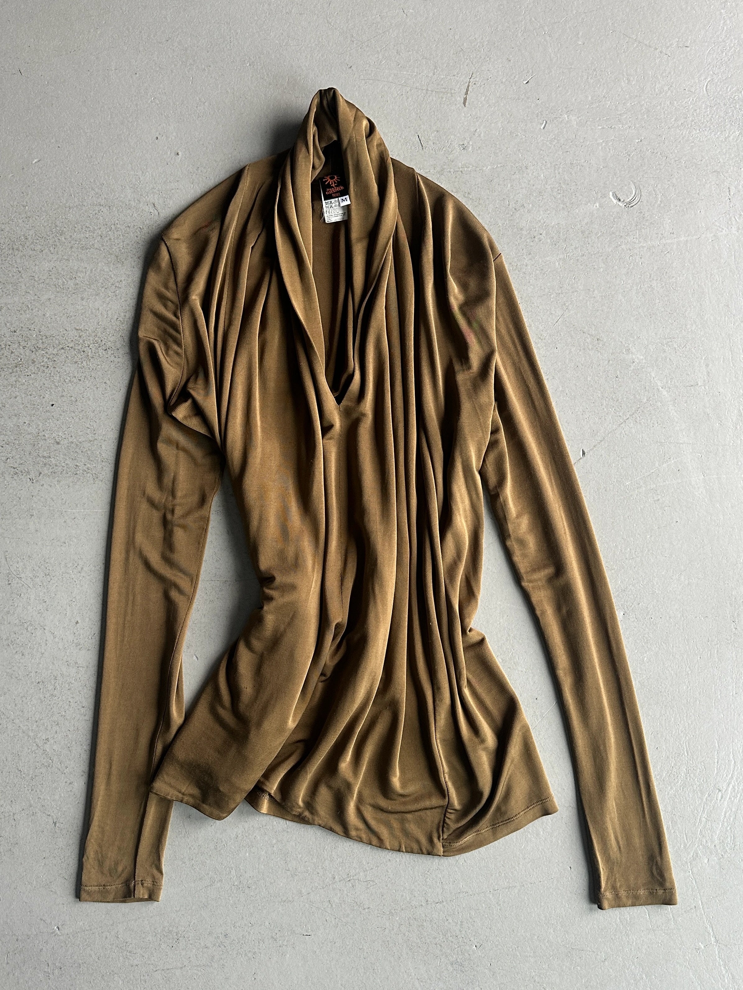 JEAN PAUL GAULTIER SOLEIL - 1990s STRETCH LONG SLEEVE TOP WITH BONDAGE STRAPS AT BACK