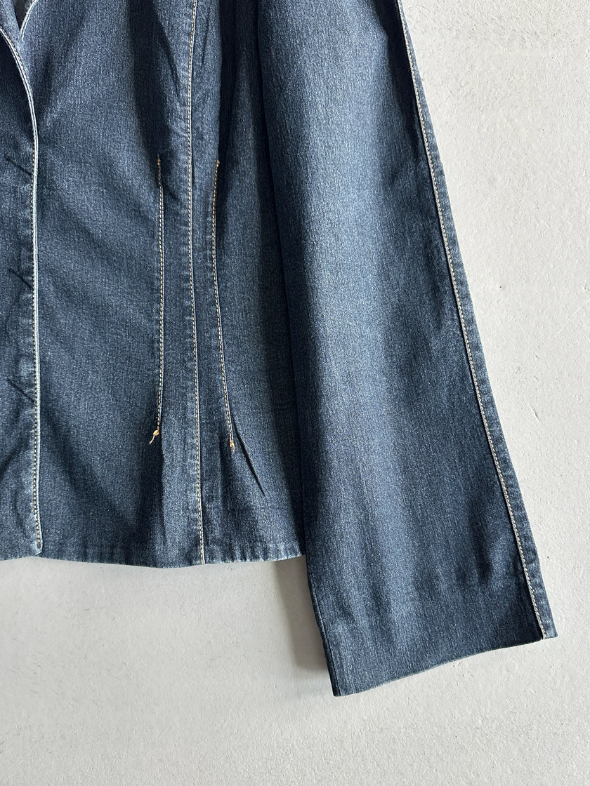 KENZO - 1980s DENIM BLAZER WITH CONTRASTING STITCHING