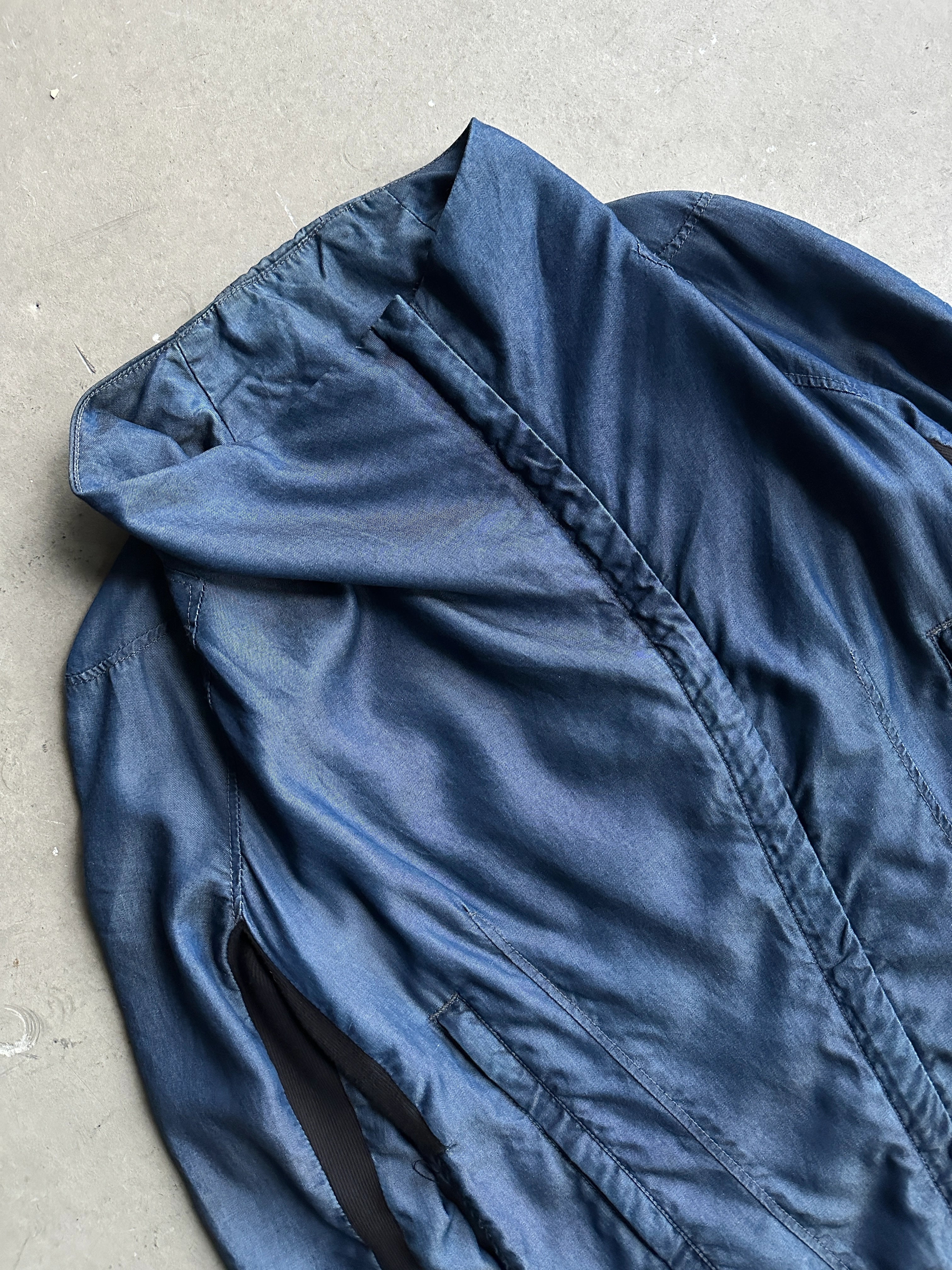 HELMUT LANG - 2000s ASYMMETRICAL ZIP SILKY DENIM JACKET