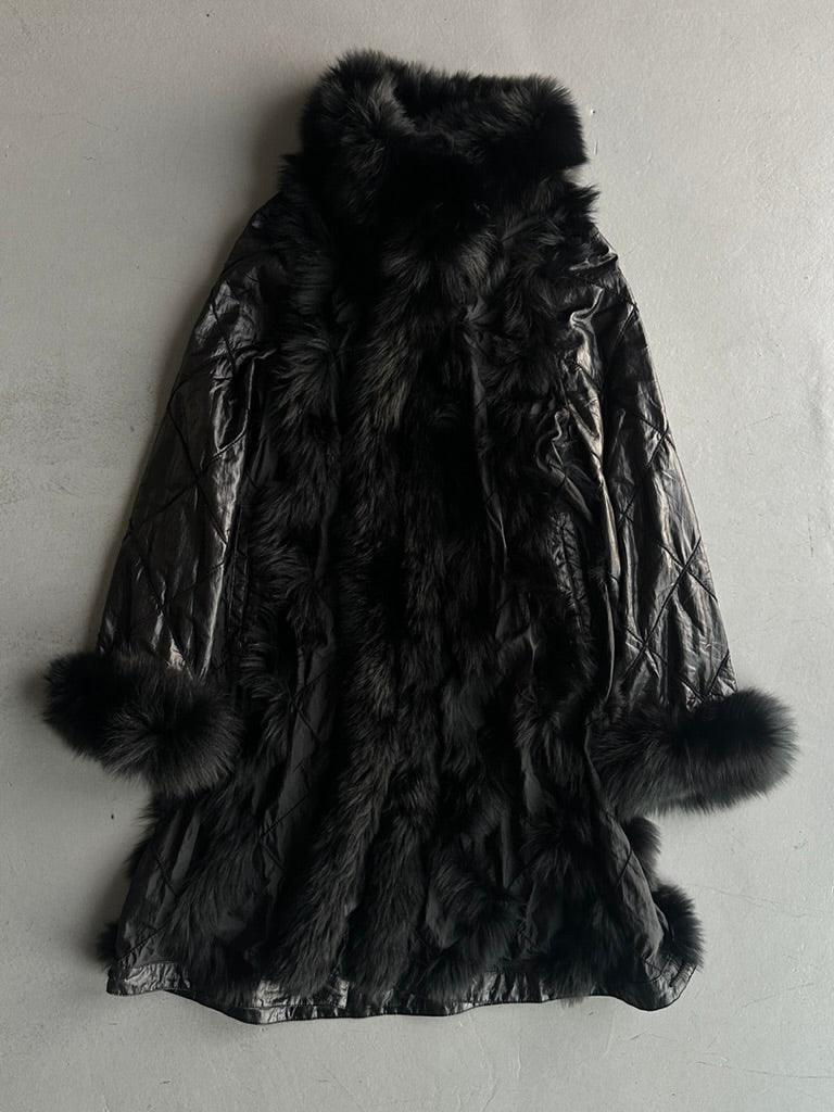 KANSAI YAMAMOTO IMPACT - 1990s REVERSIBLE QUILTED COAT WITH FOX FUR DETAILS