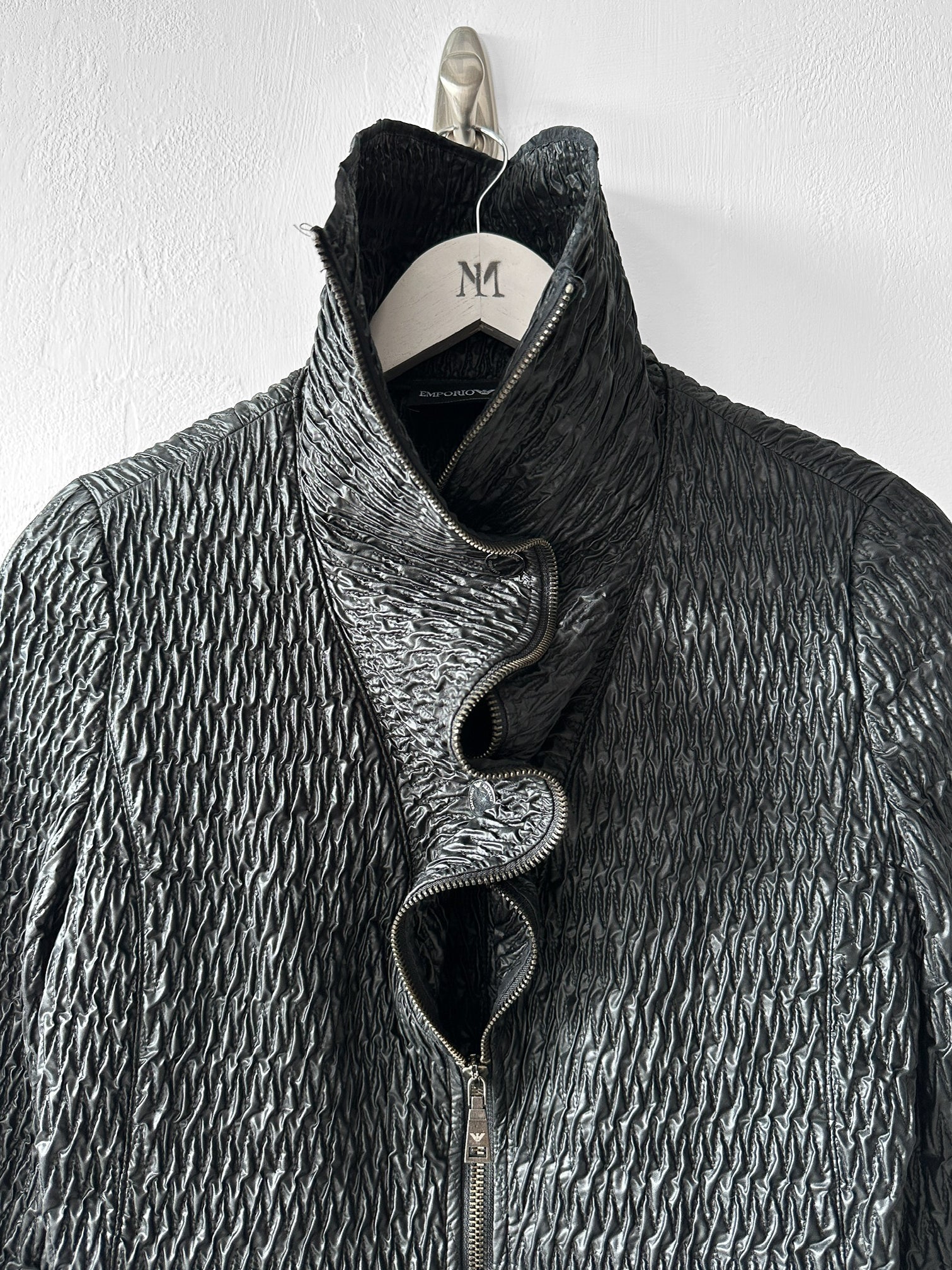 EMPORIO ARMANI - F/W 2009 TEXTURED JACKET WITH RUFFLED COLLAR AND ZIP DETAILS