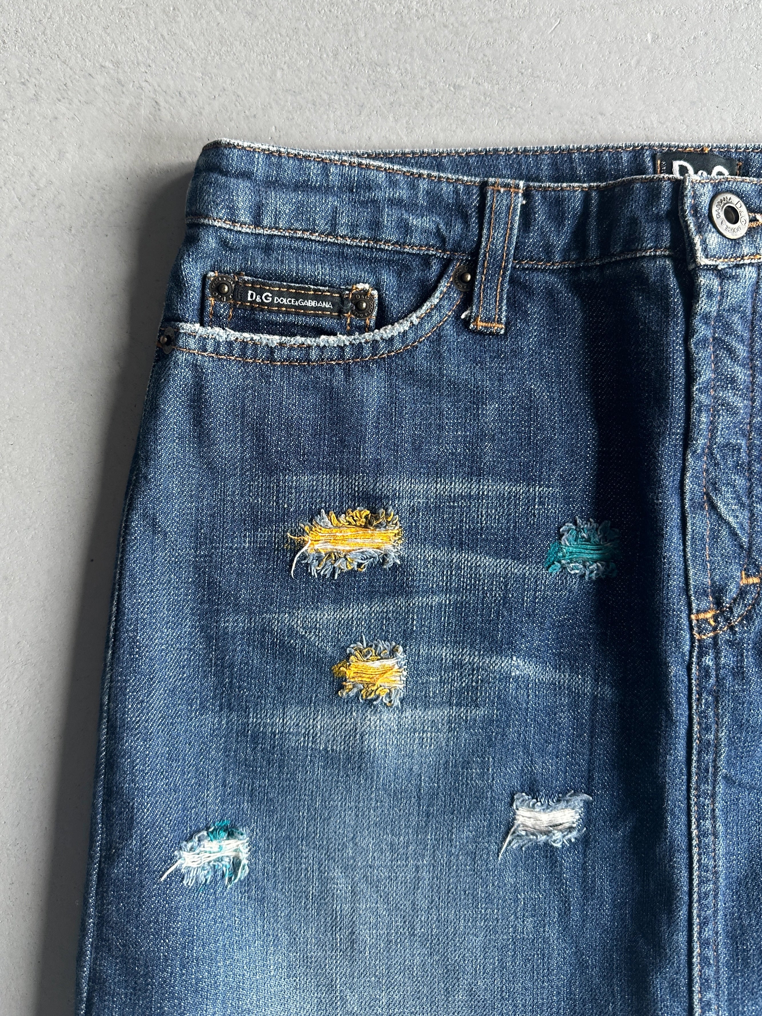 DOLCE & GABBANA - 1990s DENIM MINI SKIRT WITH FLUO DETAILS