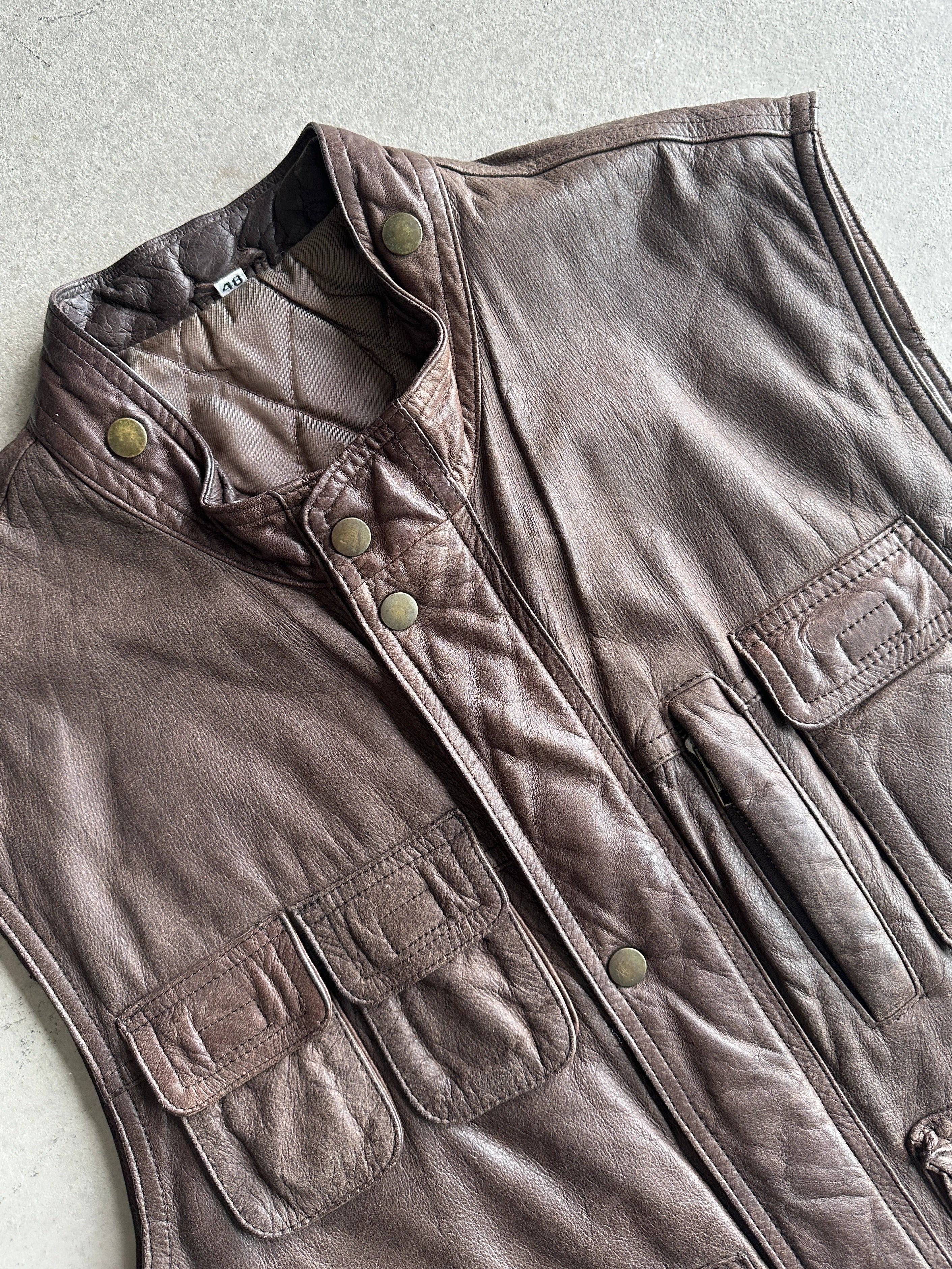 1990s MULTIPOCKET CARGO LEATHER VEST GILET