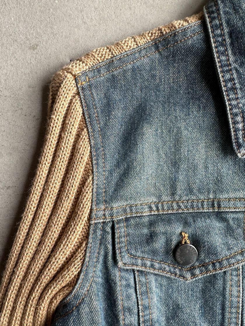MOSCHINO - 2000s DENIM JACKET WITH KNITTED SLEEVE AND BACK
