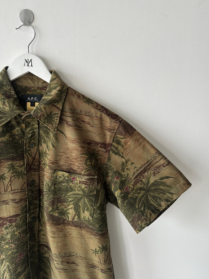 A.P.C. - S/S 2004 TROPICAL PRINT TEXTURED SHORT SLEEVE SHIRT