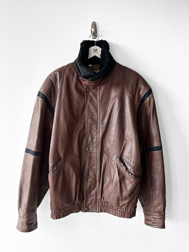 ICEBERG - 1980s LEATHER BOMBER JACKET WITH SHEARLING COLLAR