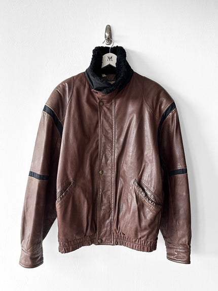 ICEBERG - 1980s LEATHER BOMBER JACKET WITH SHEARLING COLLAR