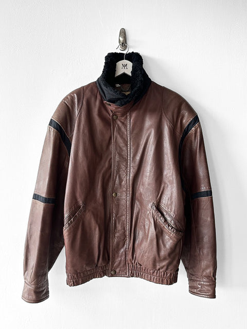 ICEBERG - 1980s LEATHER BOMBER JACKET WITH SHEARLING COLLAR