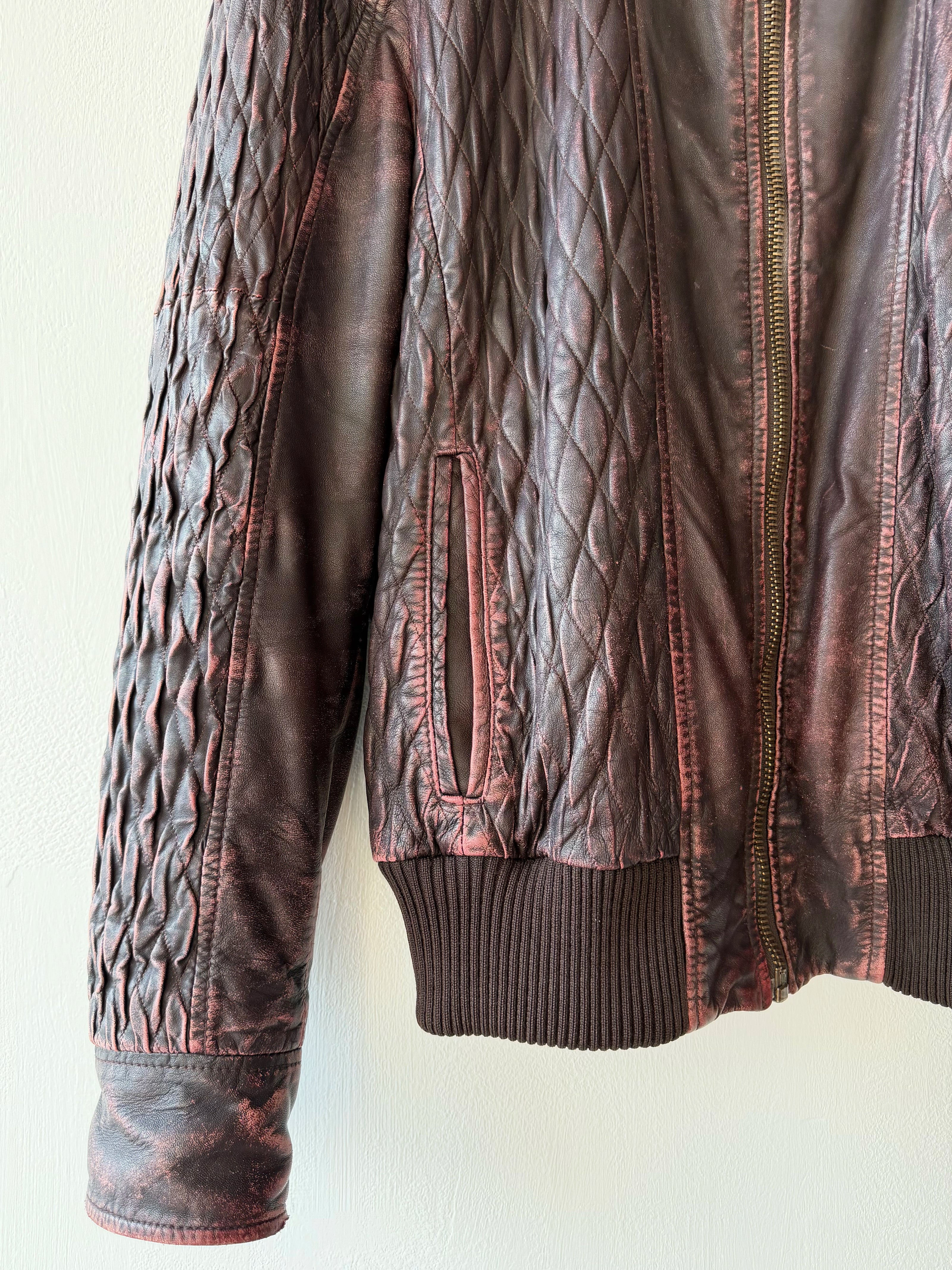 JUST CAVALLI - F/W 2008 DISTRESSED LEATHER BOMBER JACKET