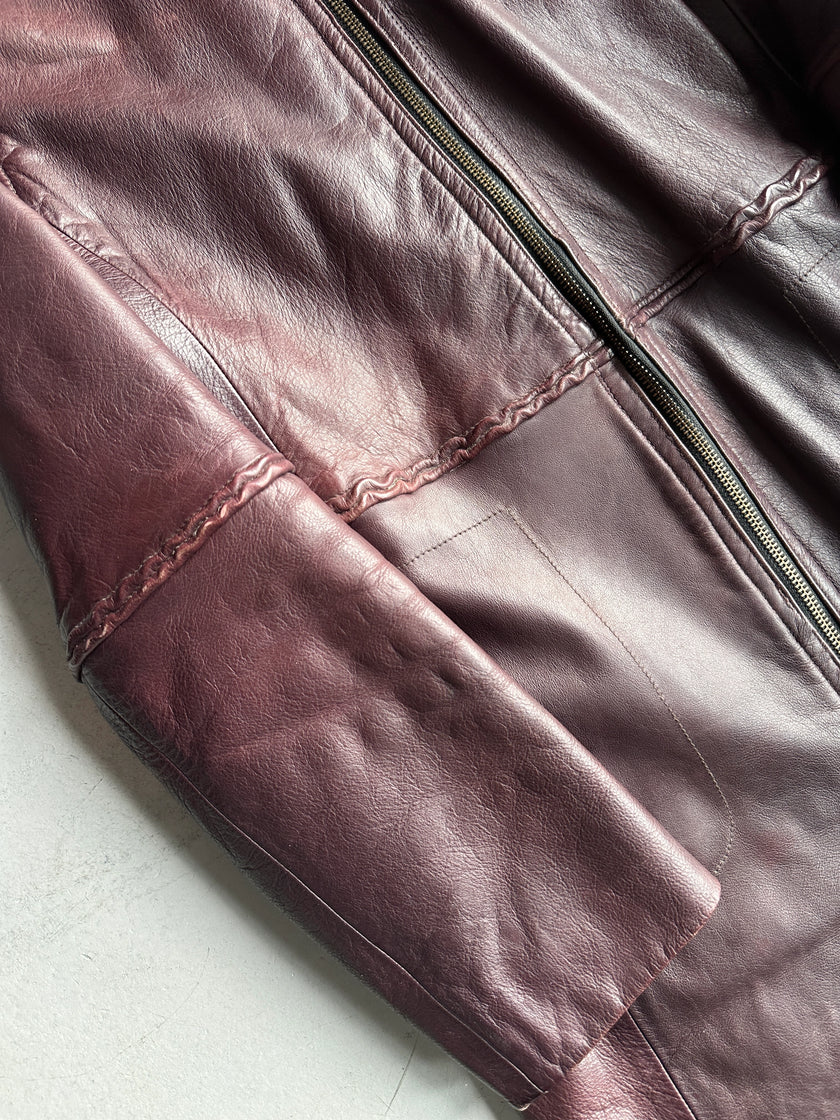 ARMANI JEANS - F/W 2000 LONG LEATHER COAT WITH PIPING DETAIL