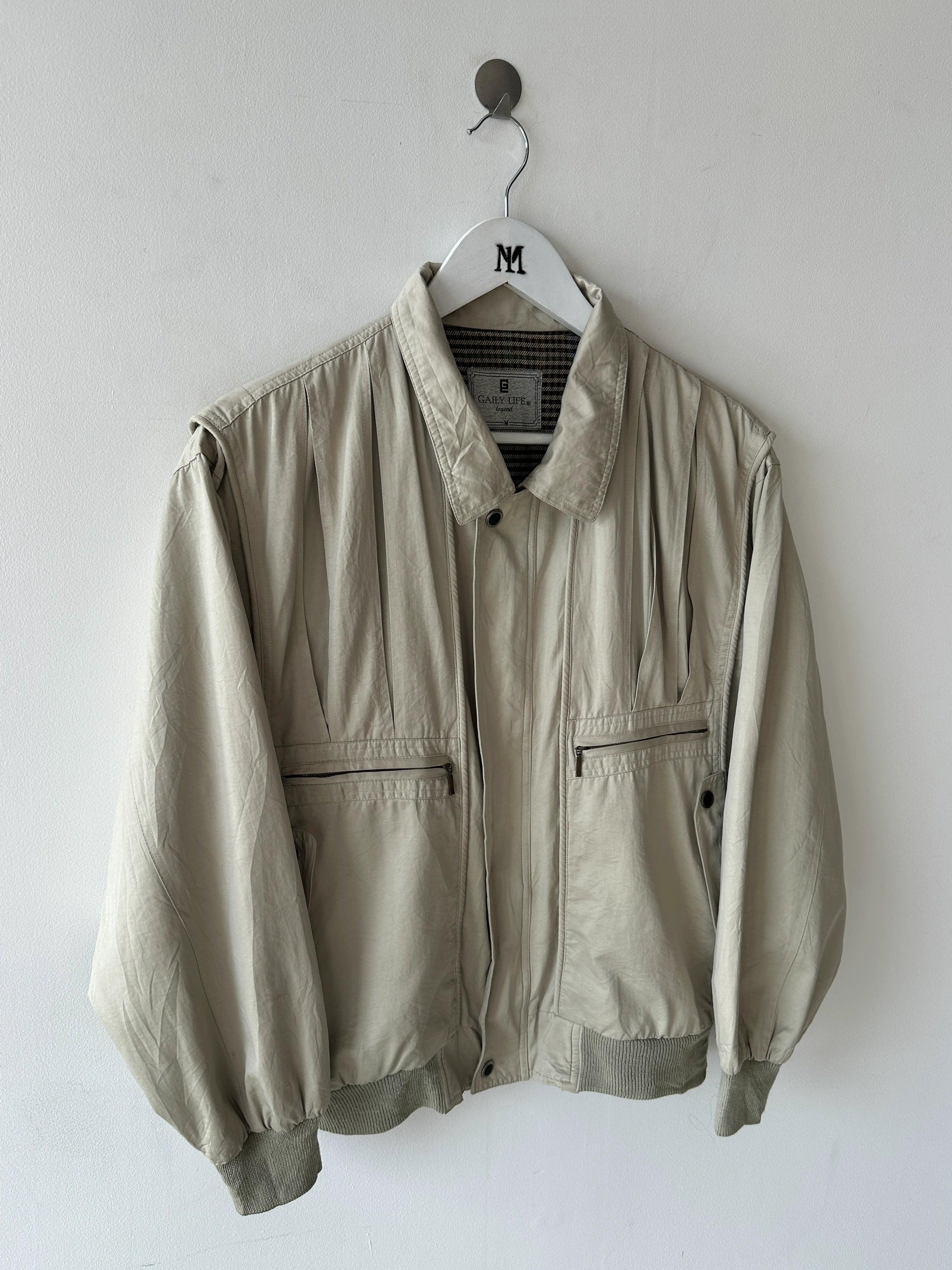 NO LABEL 1980s BOMBER JACKET WITH PLEATED FRONT DETAILS