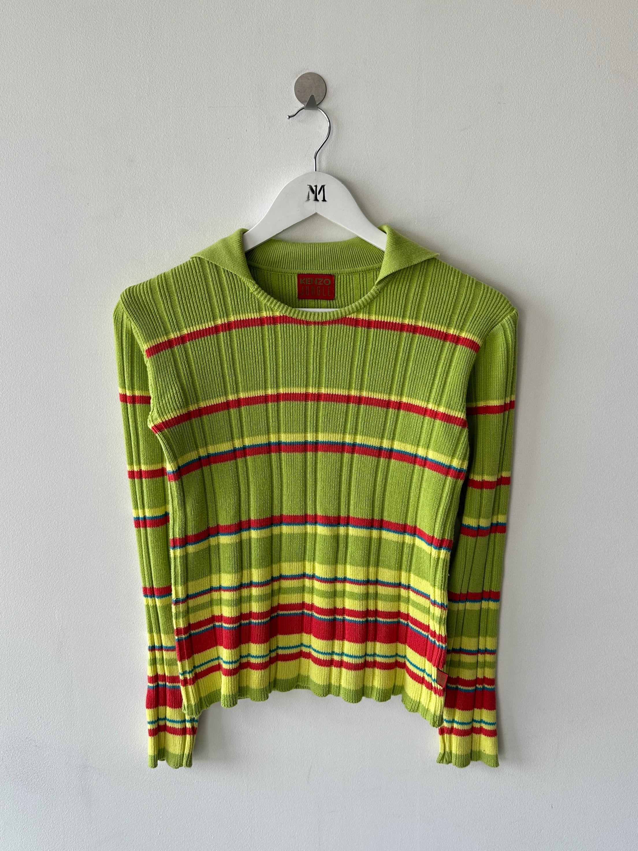 KENZO - early 2000s RIBBED POLO LONG SLEEVE TOP
