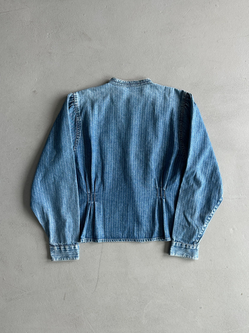 CLOSED - 1980S ASYMMETRICAL CLOSURE PINSTRIPED DENIM JACKET