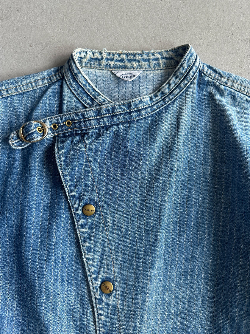 CLOSED - 1980S ASYMMETRICAL CLOSURE PINSTRIPED DENIM JACKET