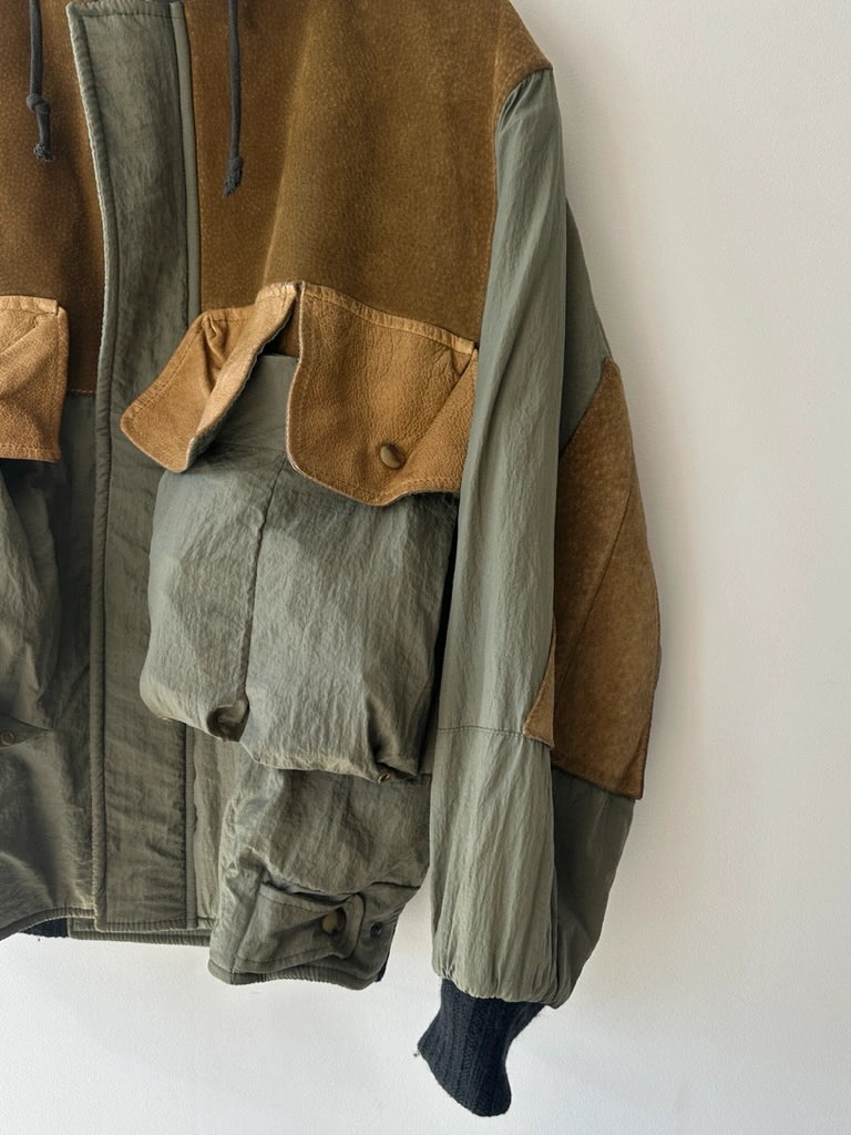 C.P. COMPANY - A/W 1983 LEATHER AND JAPANESE NYLON FIELD BOMBER JACKET