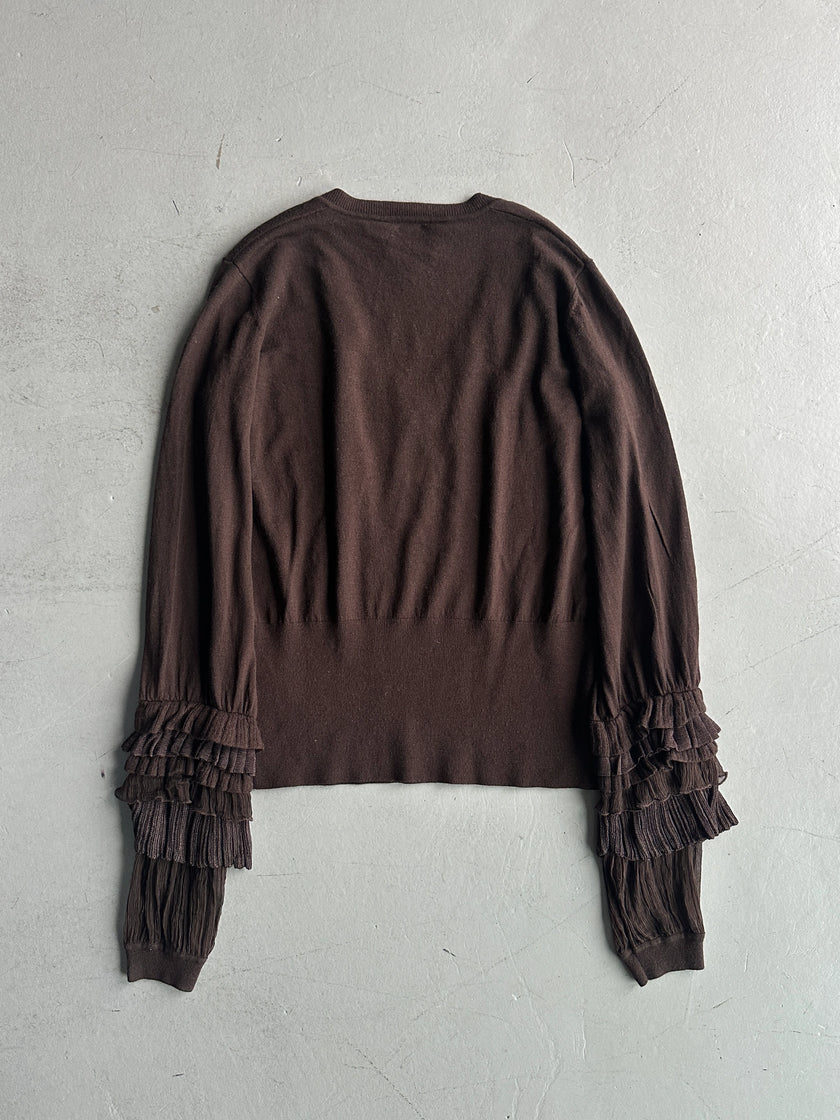 ROBERTO CAVALLI - early 2000s V NECK SOFT KNIT WITH SHEER DETAIL AT SLEEVE