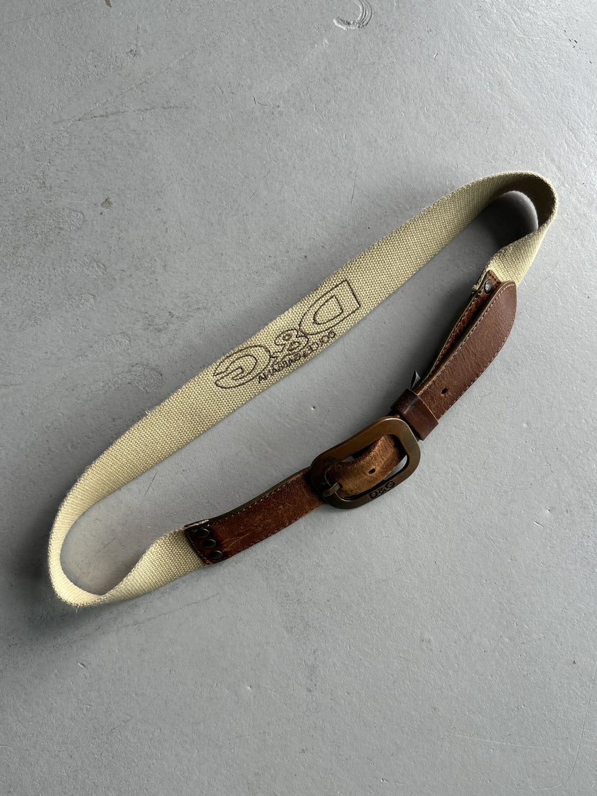 DOLCE & GABBANA - F/W 2003 CANVAS AND LEATHER BELT WITH BRASS BUCKLE