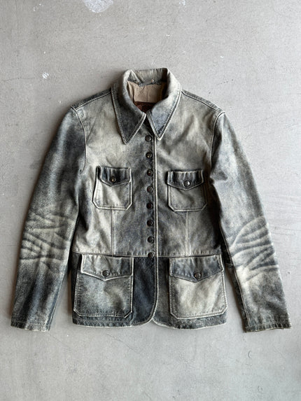 1990s DISTRESSED LEATHER CARGO JACKET