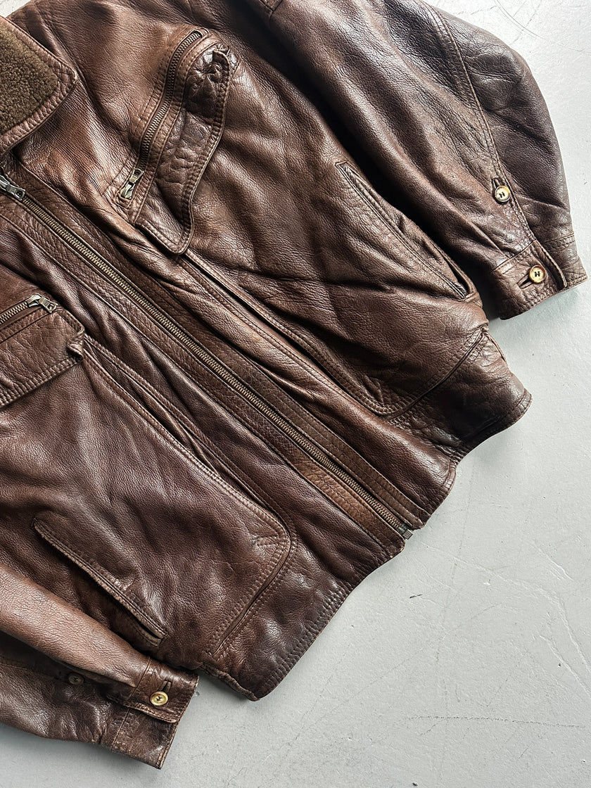 GIANNI VERSACE - 1980s LEATHER AVIATOR BOMBER JACKET WITH SHEARLING COLLAR