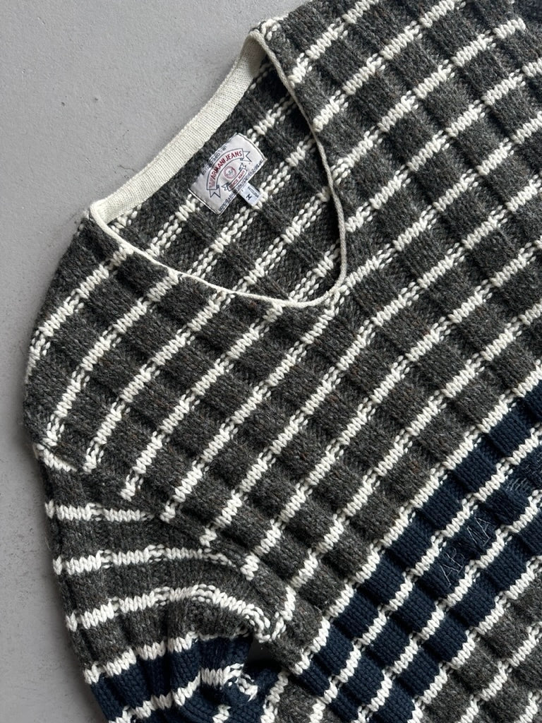ARMANI JEANS - 1990s CHUNKY KNIT JUMPER WITH LOGO EMBROIDERED FRONT