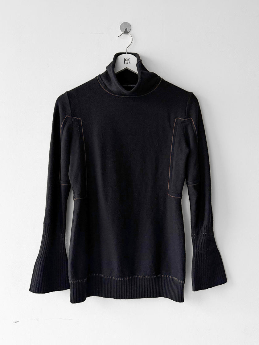 MARITHÉ + FRANÇOIS GIRBAUD - 2000s LONG SLEEVE KNIT TOP WITH STITCHING DETAILS